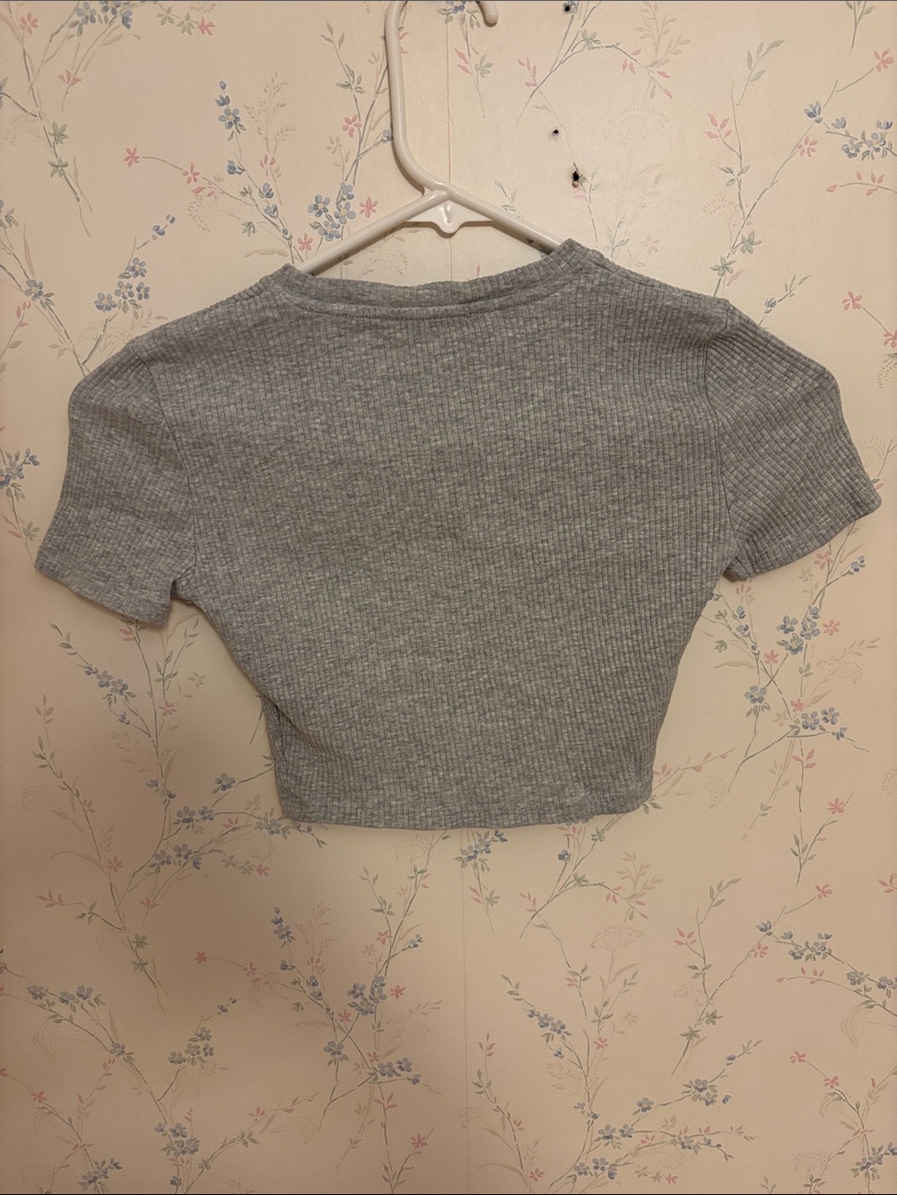 Zara Light Gray Ribbed Cropped Tee - Picture 2 of 3